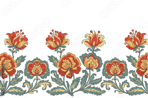 Elegant floral border design featuring stylized flowers and foliage in a classic decorative pattern, perfect for invitations or web design.