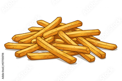 Delicious golden french fries, a culinary design element ideal for restaurant menus and fast food branding projects, conveying a tasty treat.