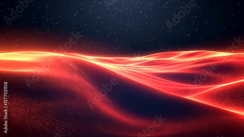 Abstract red landscape under a starry sky, creating an otherworldly and cosmic vista