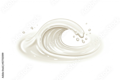 Fluid white splash element depicts milk or cream rippling with a drop, suitable for product design and nutrition themes.