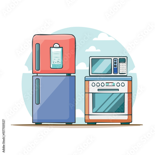 icon set of kitchen appliances: blender, microwave, oven