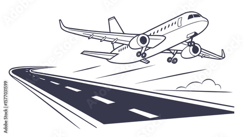 Airplane taking off vector illustration aviation travel journey flight transport runway graphic design 100