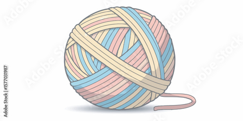 High-quality vector illustration of a ball of yarn in soft pastel colors, with clean curved lines and gentle thread texture