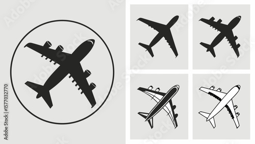 Isolated black and white vector icons set of airplanes for air travel and aviation design