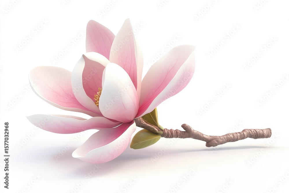 Fototapeta premium Magnolia isolated in 3d cartoon character on white background