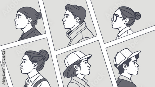 Cartoon vector illustration of people, including a man, woman, boy, and child, showing family love