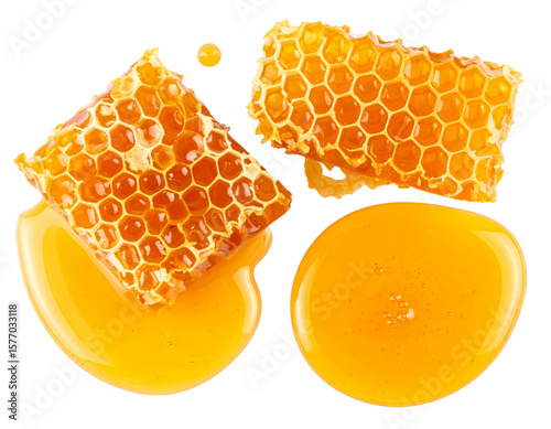  Honey Pile with Honeycomb Pieces, Top-Down View, Isolated PNG