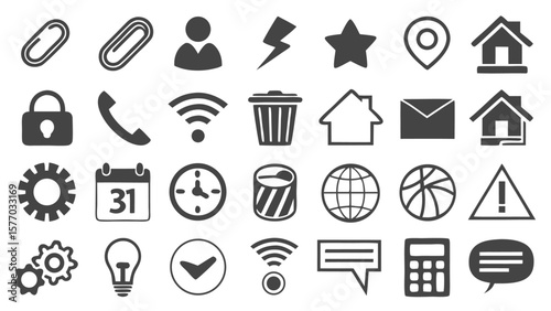 A comprehensive set of vector icons for web design, featuring symbols for business, medical, communication, and internet applications like mail and phone buttons