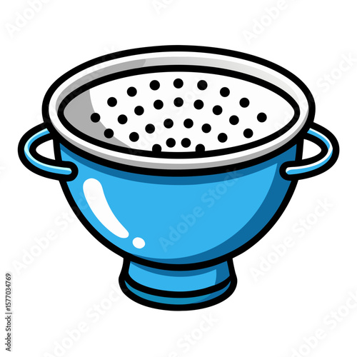 A vector colander used for draining pasta or vegetables. Essential in cooking-themed flat illustrations.