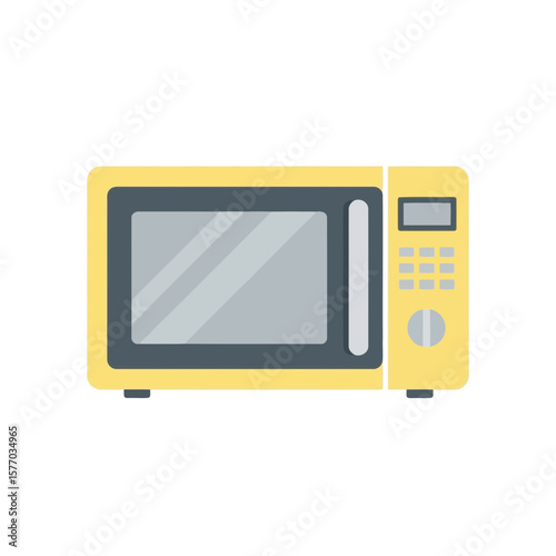 Modern Yellow Microwave: A bright yellow microwave oven, a modern essential for any kitchen, is presented in a clean and simple graphic illustration style.