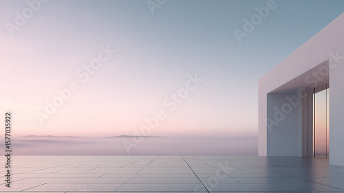 Minimalist Terrace with Ocean View at Sunrise