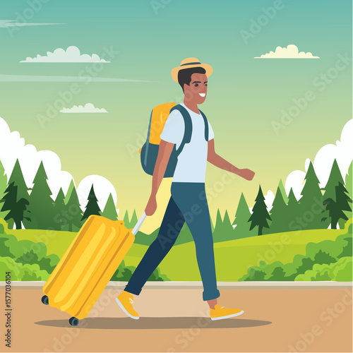 backpacker walking with suitcase