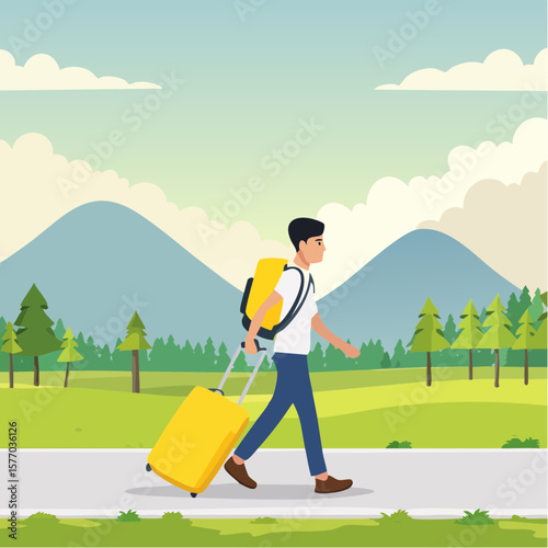 backpacker walking with suitcase