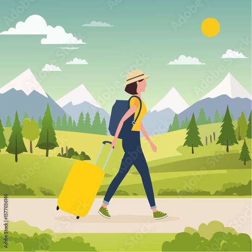 backpacker walking with suitcase