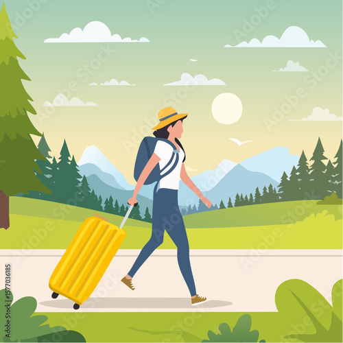 backpacker walking with suitcase