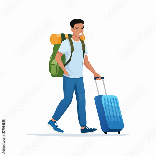backpacker walking with suitcase