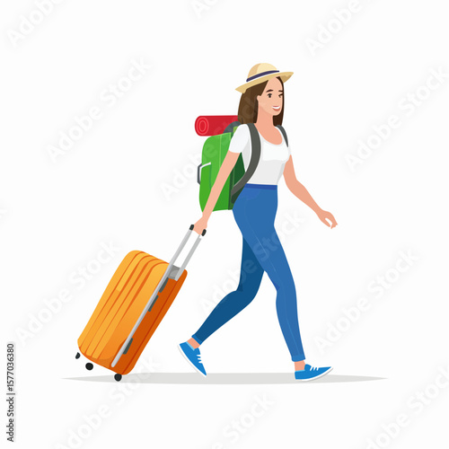 backpacker walking with suitcase