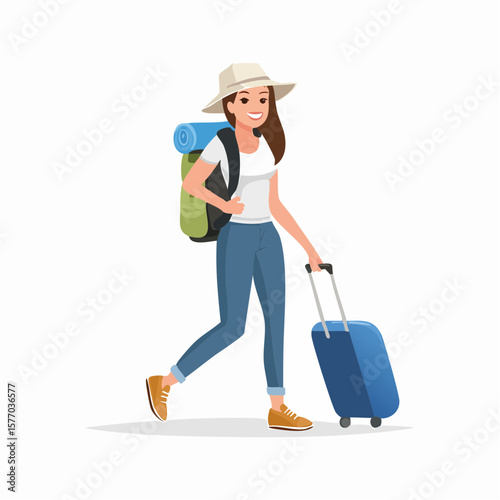 backpacker walking with suitcase
