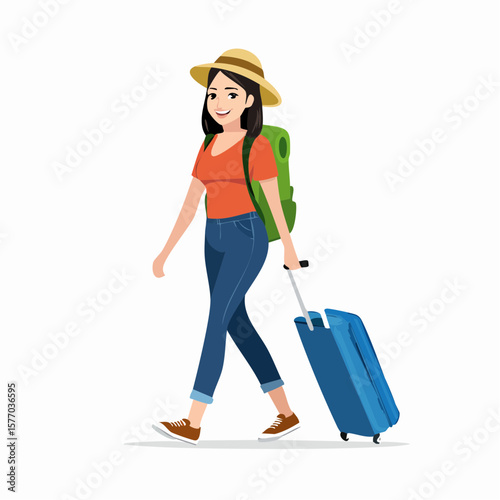 backpacker walking with suitcase