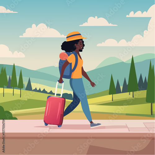 backpacker walking with suitcase