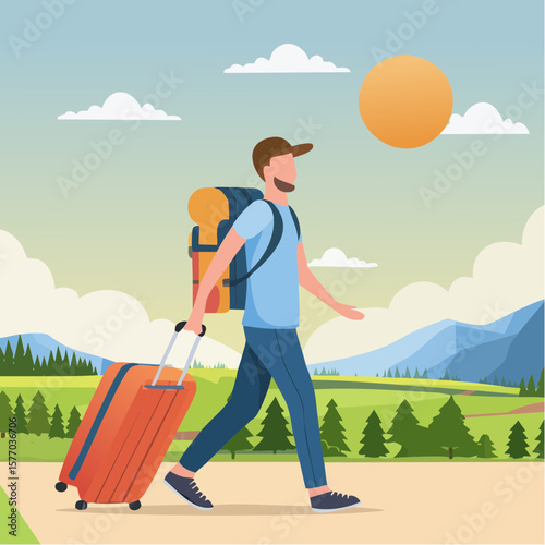 backpacker walking with suitcase
