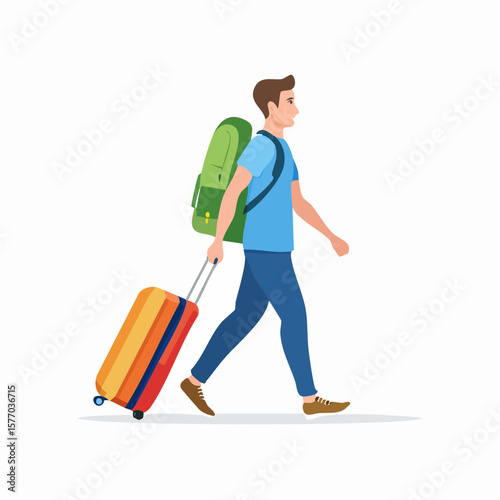 backpacker walking with suitcase