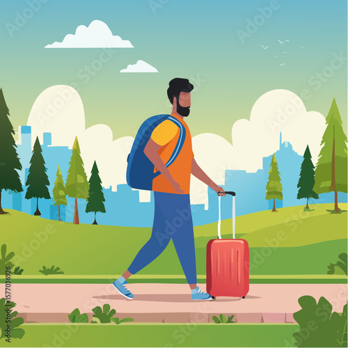 backpacker walking with suitcase