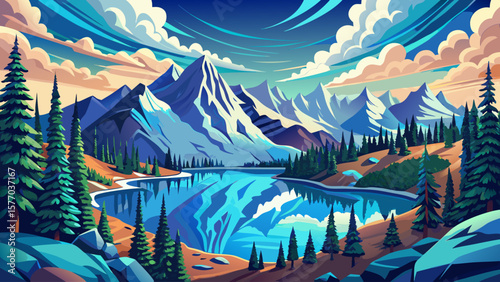 Summer camp scene on alpine lake in Northern Michigan, forested shoreline, peaceful outdoor setting, tents, trees, water reflection, nature landscape, travel destination, scenic wilderness