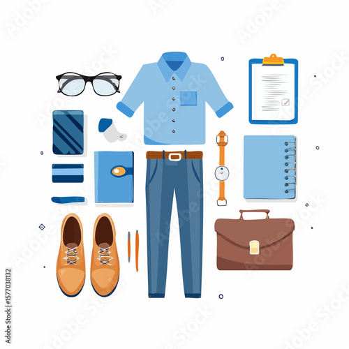 Business essentials: An elegant collection of must-have items for the modern professional, carefully curated to showcase everyday work attire and accessories