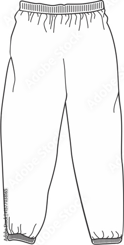 Isolated white sweatpants illustration with elastic waist and cuffs for fashion design.