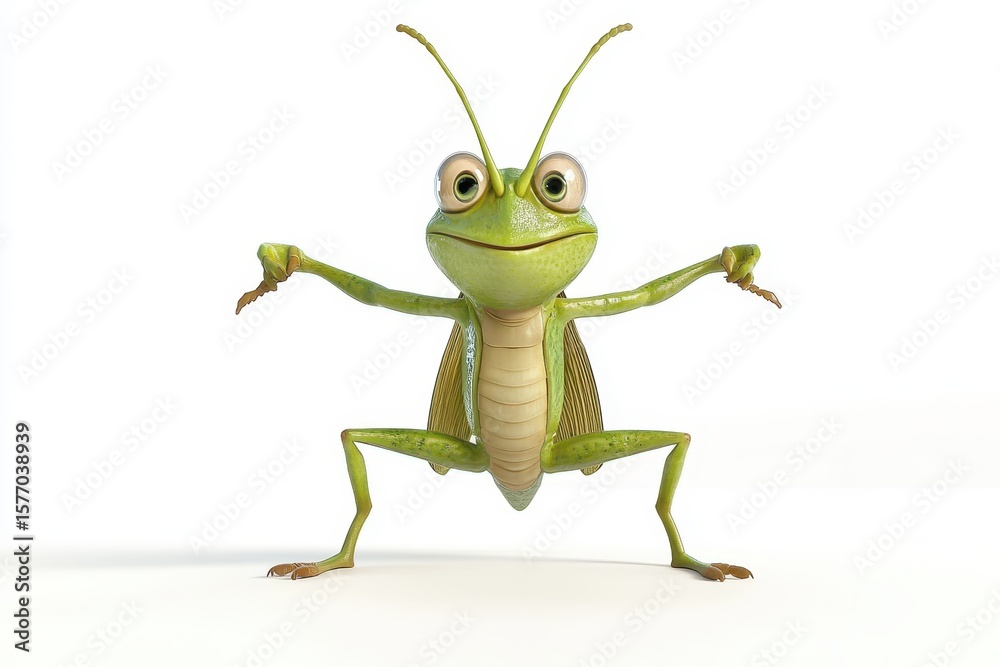 Fototapeta premium Man in grasshopper pose 3D RENDER CARTOON CHARACTER of ON WHITE BACKGROUND