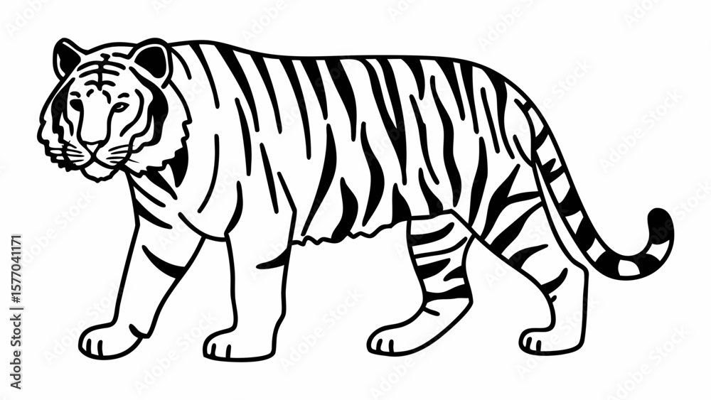 Naklejka premium Walking Tiger Line Drawing – Wild Animal Jungle Vector Art Illustration