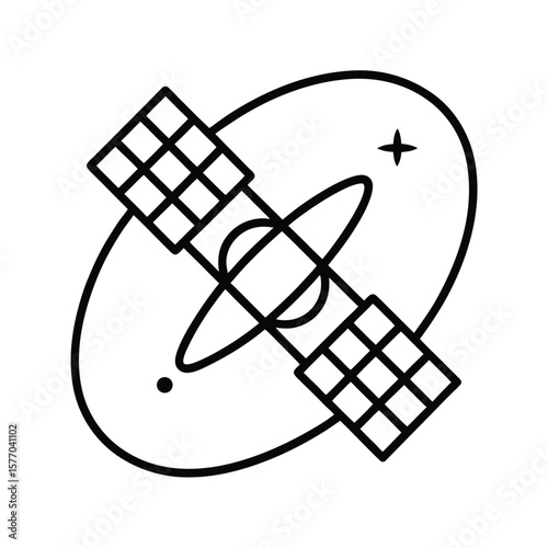 Satellite Orbiting Outline Vector Illustration