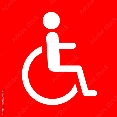 Accessible wheelchair icon in modern style on bold red background. Vector svg format, ideal for signage, public information, accessibility design, and digital inclusion projects.