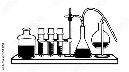 Science lab equipment illustration for chemistry experiments and scientific research and development process