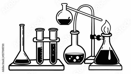 Science lab equipment vector illustration for chemistry experiments and research laboratory glassware concept