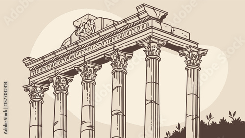 Ancient roman temple ruins drawing vector illustration architecture columns historic landmark travel destination 100