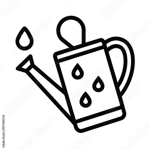 Watering Can With Drops Outline Vector Illustration