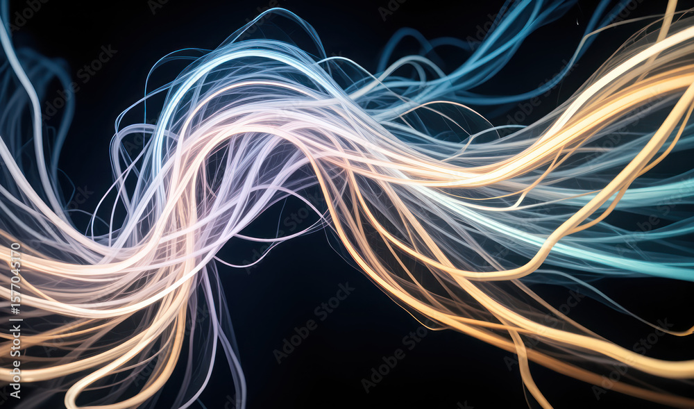 Naklejka premium A bunch of light streaks on a black background.