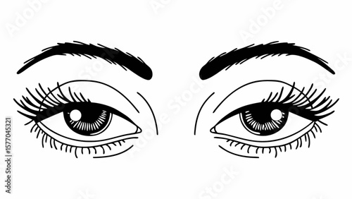 Eye drawing illustration with eyelashes and eyebrows for beauty and fashion design vector graphic art 100