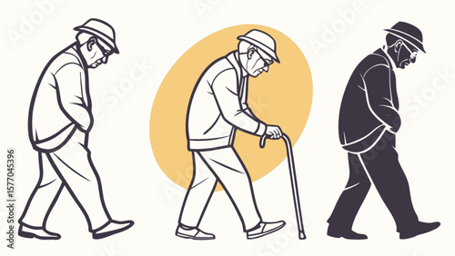 Old man walking with cane vector illustration for senior citizen health and lifestyle concept design graphic