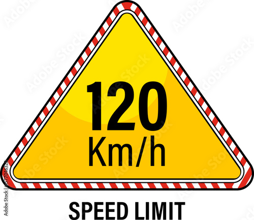 120 Km per hour speed limit, maximum speed traffic signs vector