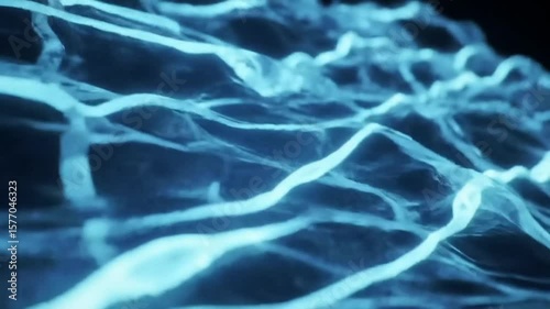 Option 3 (Focus on depth): Deep blue abstract background displaying a fractal liquid surface with luminous waves