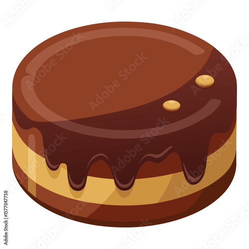 Delicious round chocolate cake with caramel filling and drizzle