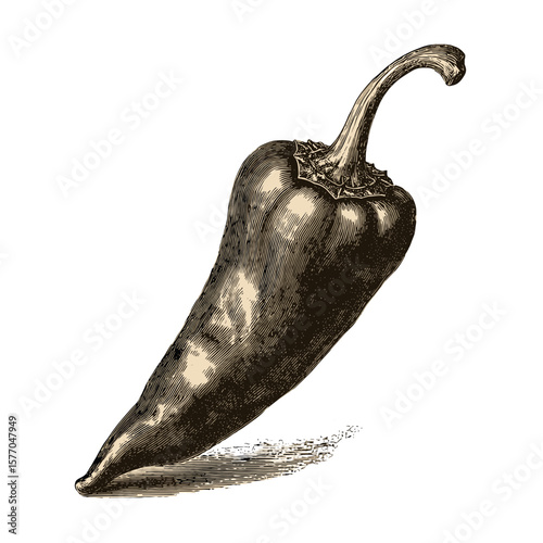 Vintage illustration of a jalapeño pepper, representing spicy ingredients, ideal for culinary marketing and Latin American cuisine events