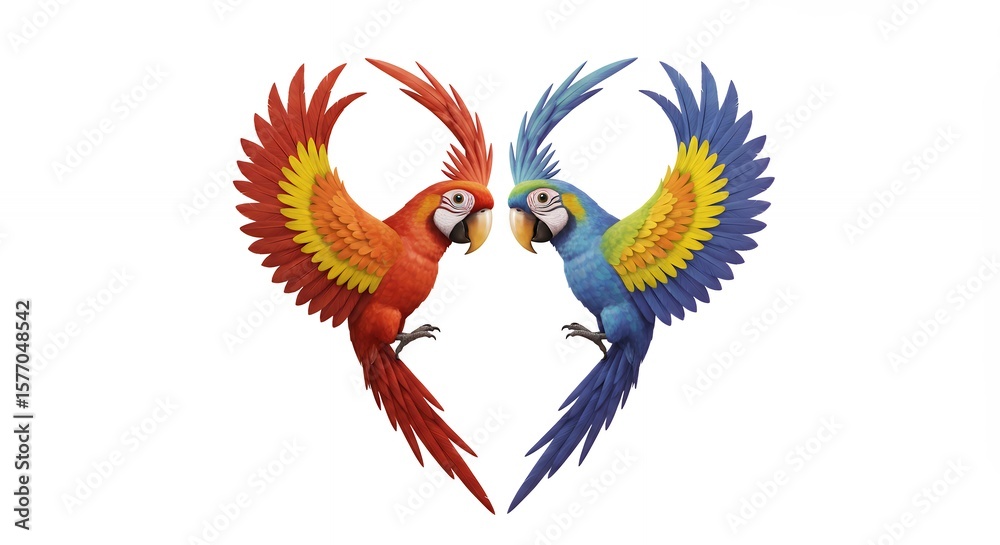 Fototapeta premium Colorful parrots forming heart shape