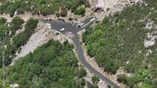 Aerial Little Cottonwood Canyon security vault SLC Utah. Granite Records Vault Mountain solid rock 600 foot tunnel Little Cottonwood Canyon. LDS or Mormon church stores records for security.