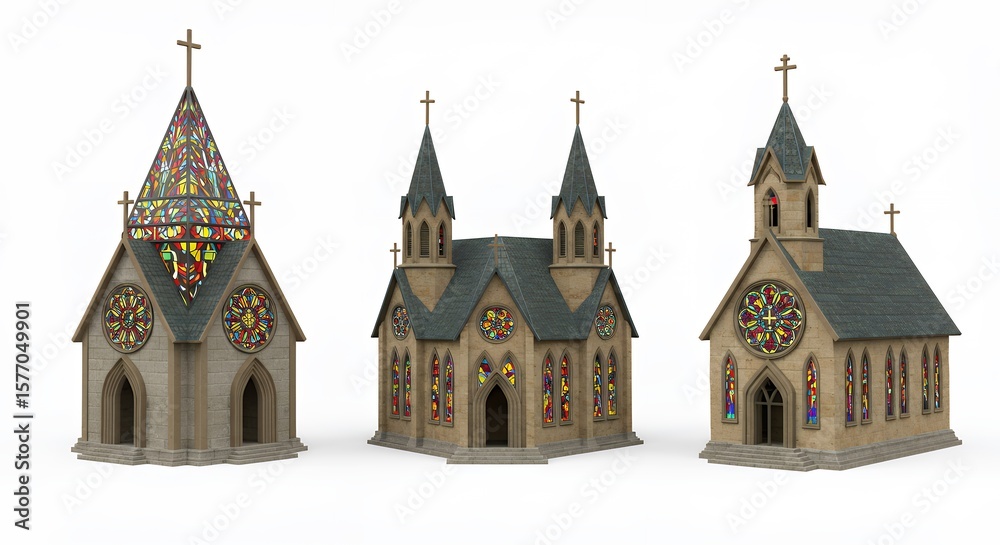 Fototapeta premium Three detailed church models displayed