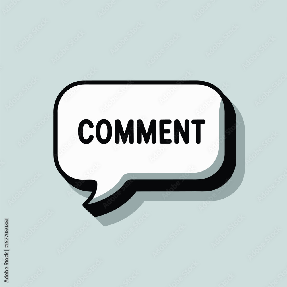 Fototapeta premium Three Dimensional White Comment Bubble Black Outline Light Grey Background Vector Style Illustration