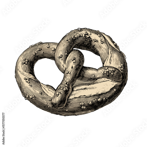 Vintage illustration of a pretzel, representing classic German snacks, perfect for culinary marketing and Oktoberfest events